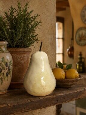 Large Oversized Glazed And Crazed Ceramic Pear Fruit Decor Mottled Tuscan Style